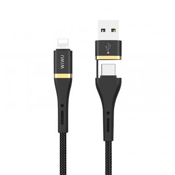 WIWU ELITE DATA CABLE ED-105 3A USB AND TYPE-C TO LIGHTNING 1.2M - BLACK