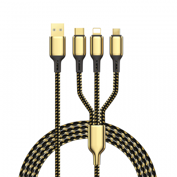 WIWU GD-104 3 IN 1 USB TO TYPE-C/LIGHTNING/MICRO 18K GOLDEN 20W DATA CABLE 1.2M