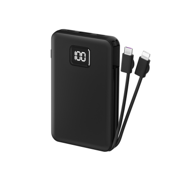 WIWU 22.5W 10000MAH POWER BANK WITH BUILT-IN CABLE - BLACK