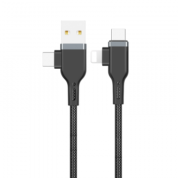 WIWU PT06 PLATINUM CABLE 2 IN 2 USB AND TYPE-C TO TYPE-C AND LIGHTNING 0.3M - BLACK