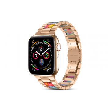 WIWU RESIN STEEL BAND WITH COLOURFUL LEATHER WATCHBAND FOR IWATCH 38-40MM - ROSE GOLD