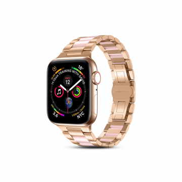 WIWU RESIN STEEL BAND WITH PINK LEATHER WATCHBAND FOR IWATCH 38-40MM - ROSE GOLD