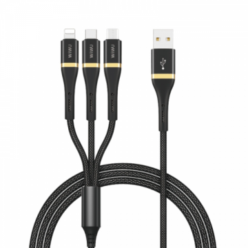  WIWU ELITE DATA CABLE WI-C011 2.4A USB TO LIGHTNING+TYPE-C+MICRO 1.2M - BLACK