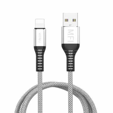 WIWU WP202 LIGHTNING TO USB CABLE MFI FAST DATA CABLE 2.4A 1.2M - SILVER
